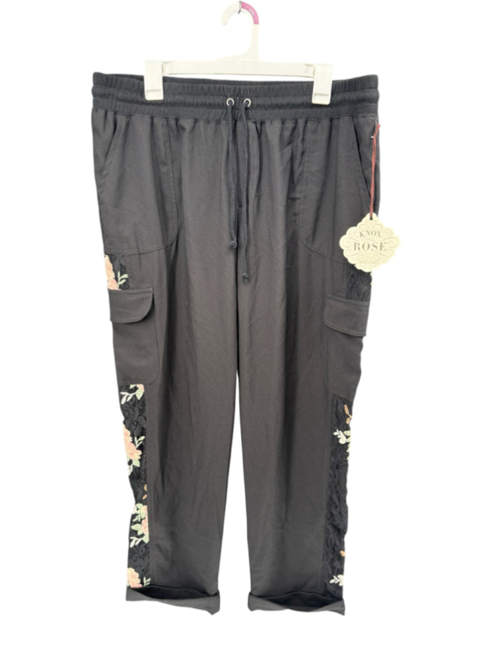Women's Knox Rose Jogger Pants XL Black Floral Lace Detail